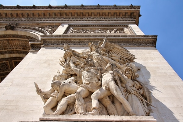 closeup of a sculpture on the side of the Arc de Triomphe