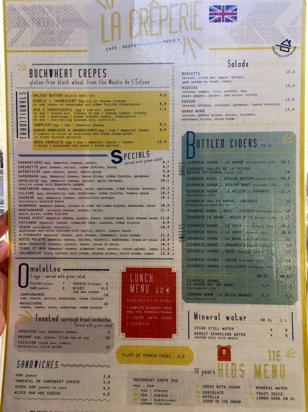 colorful restaurant menu