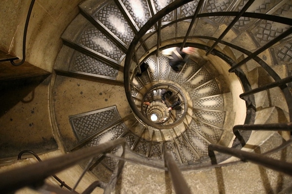 looking down a spiral staircase