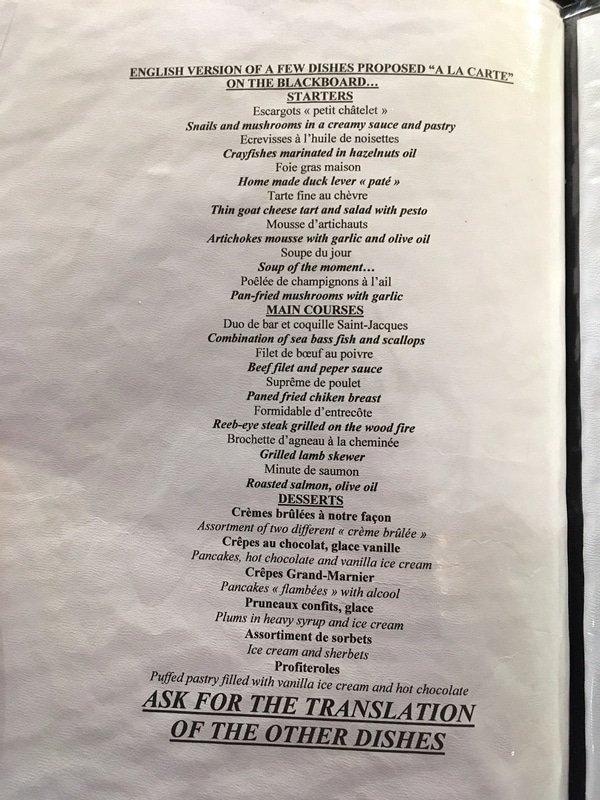 a restaurant menu