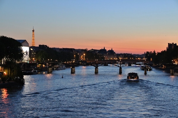 view from a river bridge at sunset