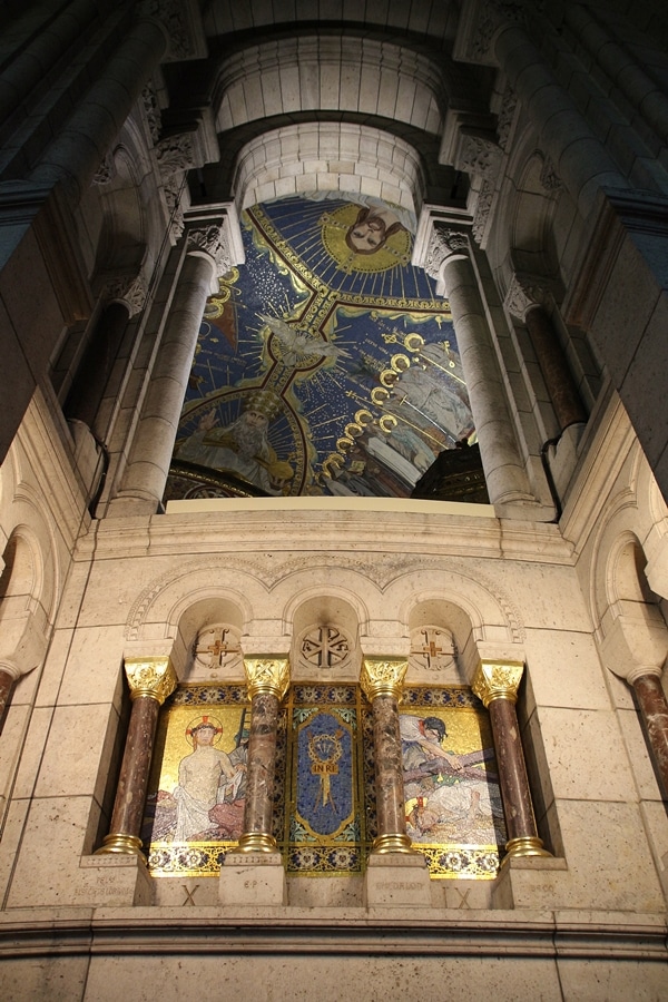 interior of a church with religious paintings