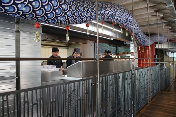 an open kitchen in a restaurant