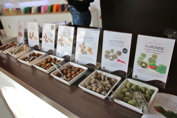 chocolate samples in small square dishes