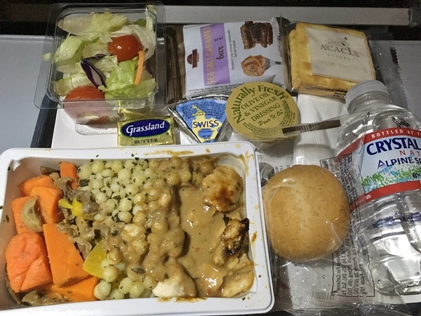 a tray of airplane food