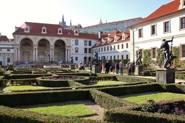 large gardens in front of a big building