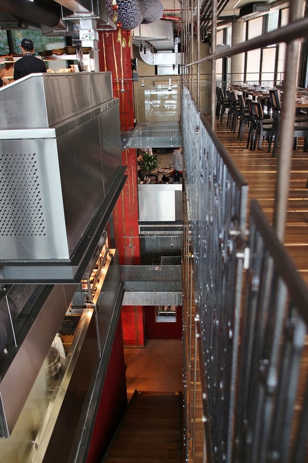 interior of a restaurant showing several floors of seating