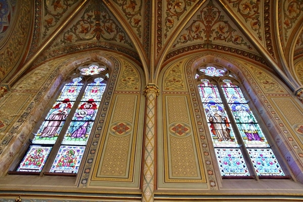 elaborately painted walls and ceiling in a church