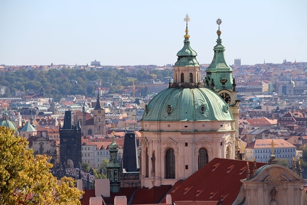 closeup of a church with a green dome