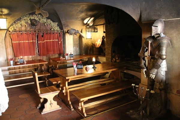 interior of a dark medieval themed restaurant