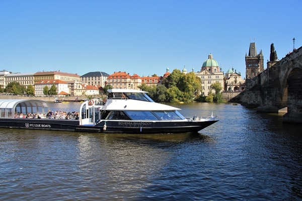 A small boat in a large river