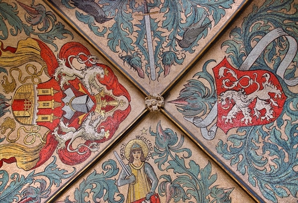 an elaborately painted vaulted ceiling