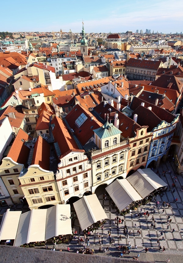 view of red-roofed buildings from a tall tower