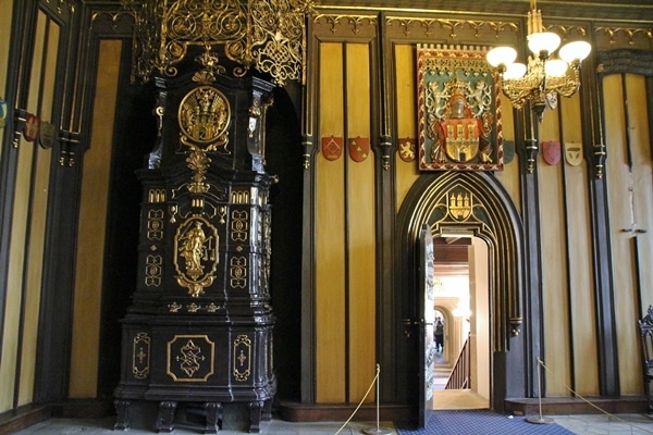 ornate furniture and emblems in a fancy room