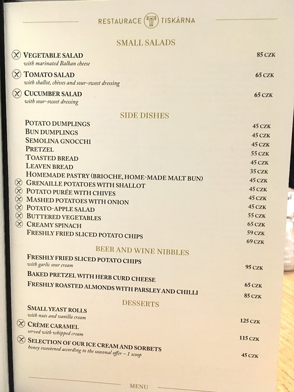 closeup of text on a restaurant menu