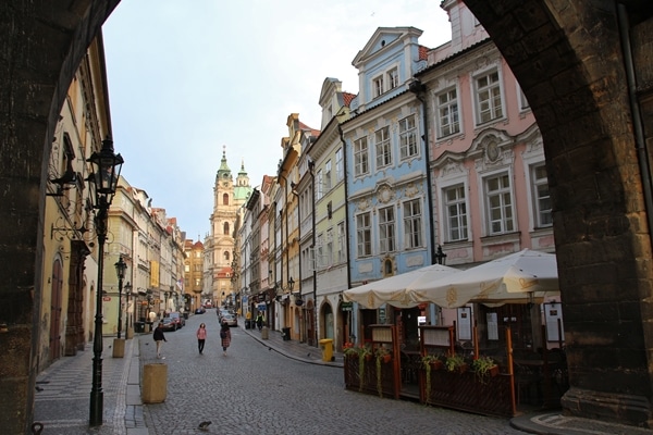 a quiet street in the morning in Prague