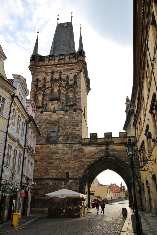 an ornate stone tower in Prague