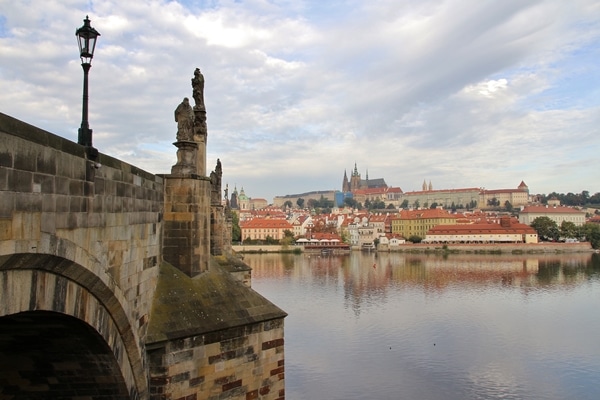 view of Prague Castle from across the river