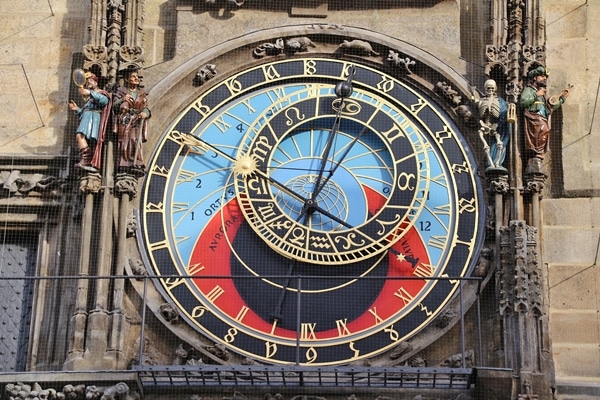 closeup of the famous Prague Astronomical Clock