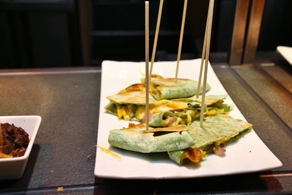 quesadillas skewered with wooden sticks