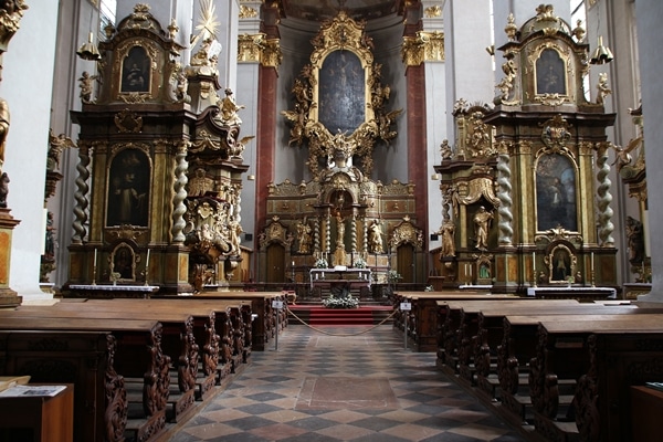 the gilded interior of an old church