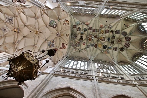 colorful vaulted ceiling inside a church