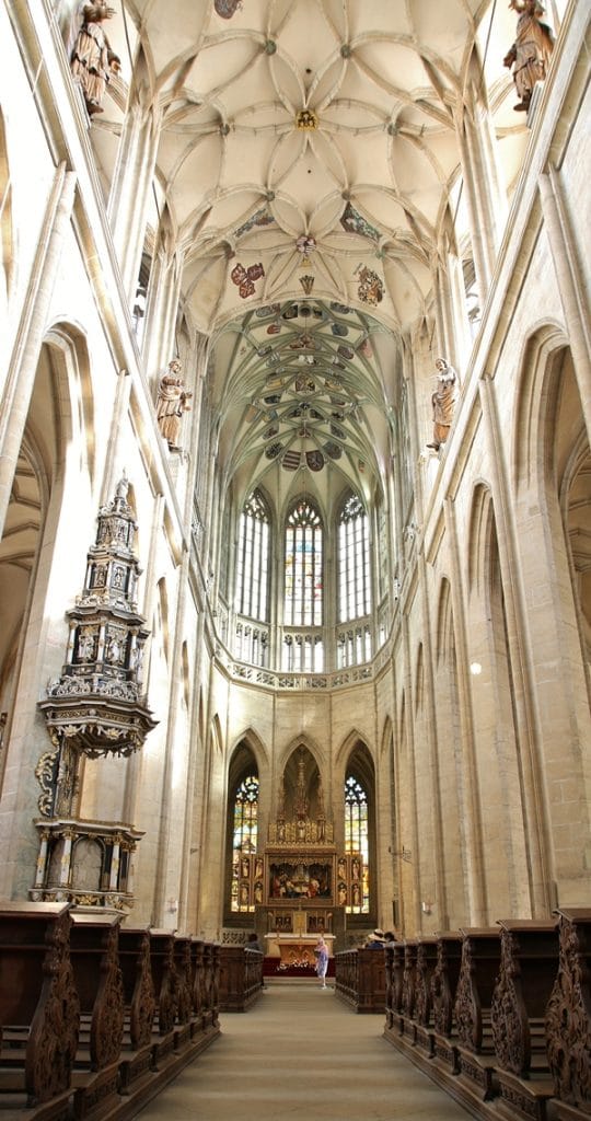 interior of a large church with vaulted ceilings