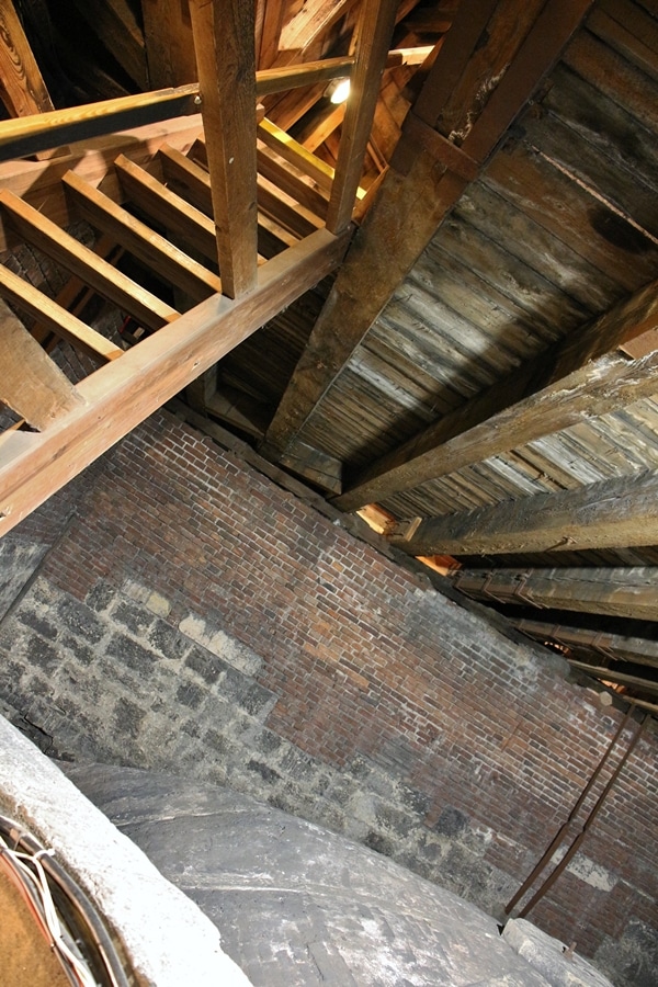wooden steps leading up to an attic