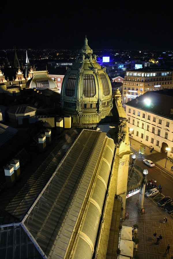 night view of a building from a rooftop