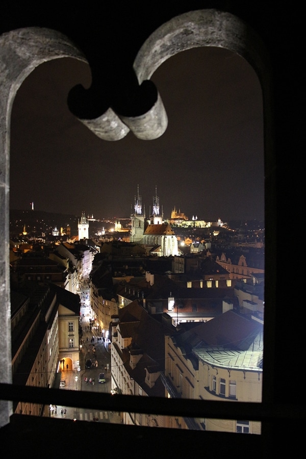 A view of Prague at night