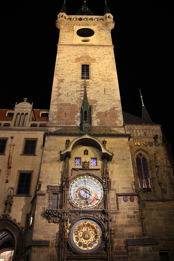 A clock tower at night