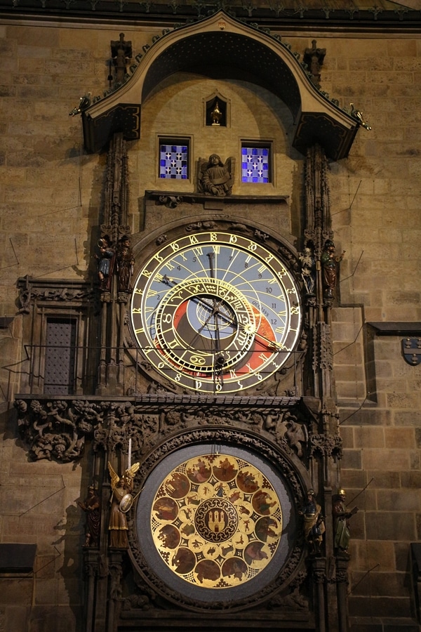 the Prague Astronomical Clock at night