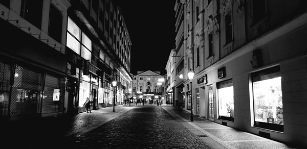 A view of a city street at night