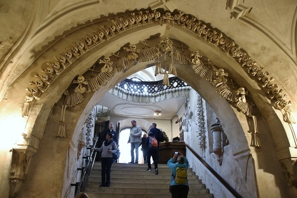 the entrance of a bone church