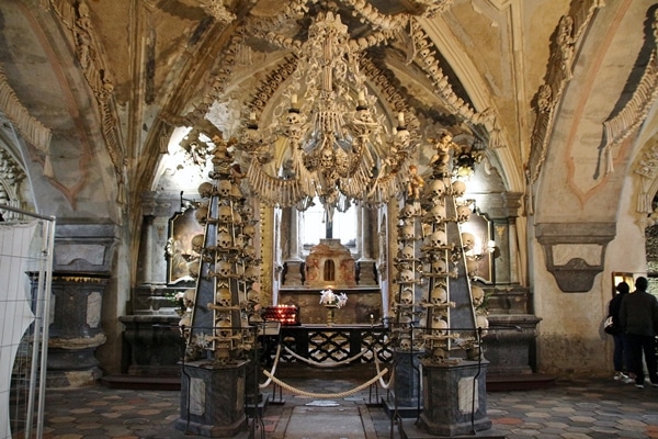 a chandelier made of human bones