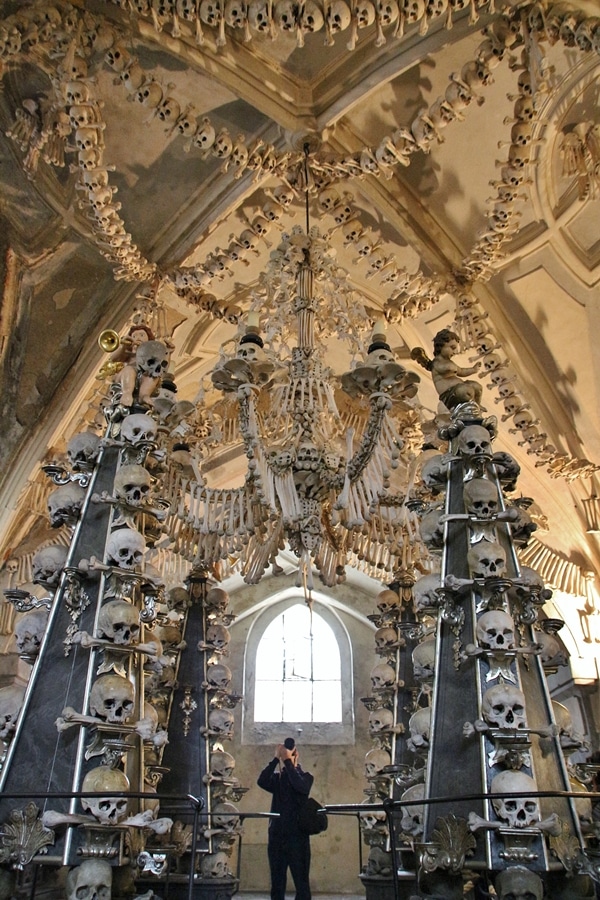 the interior of a bone church with decorations made of bones