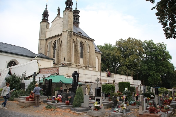 a cemetery next to a church