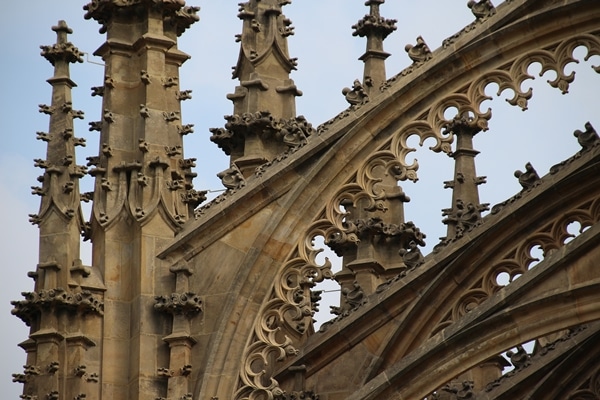 closeup of stone detailing on exterior of church