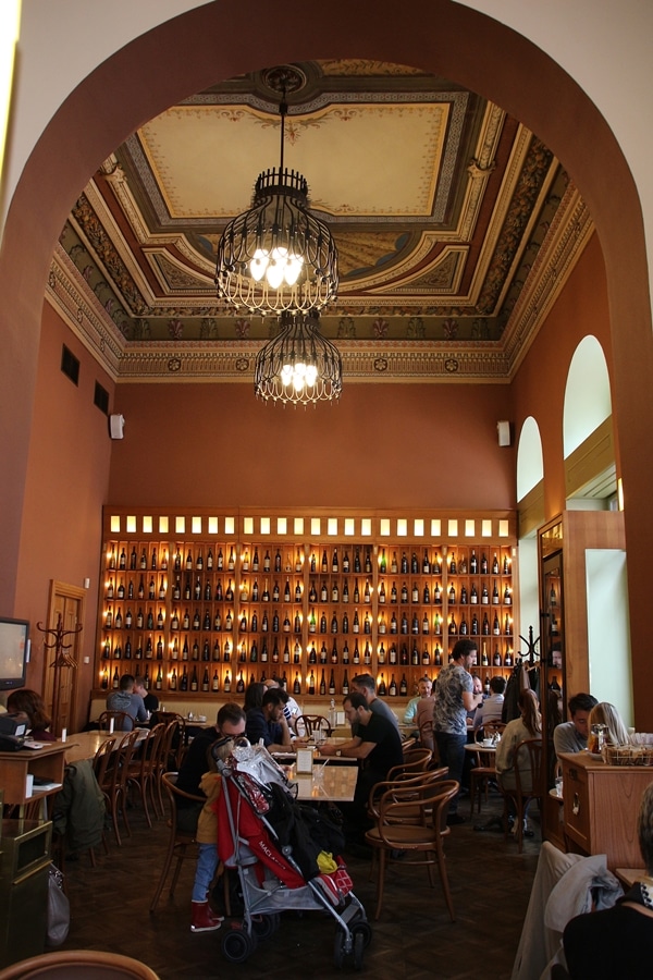 dining room in a restaurant with tall ceilings