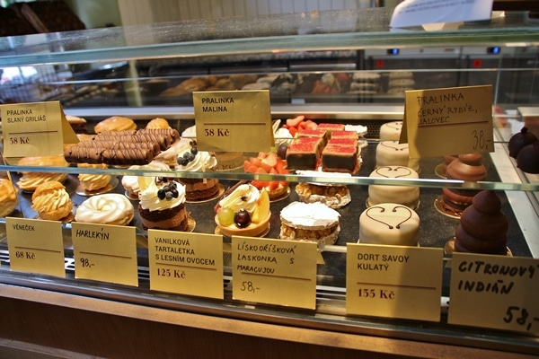 various pastries in a restaurant display case