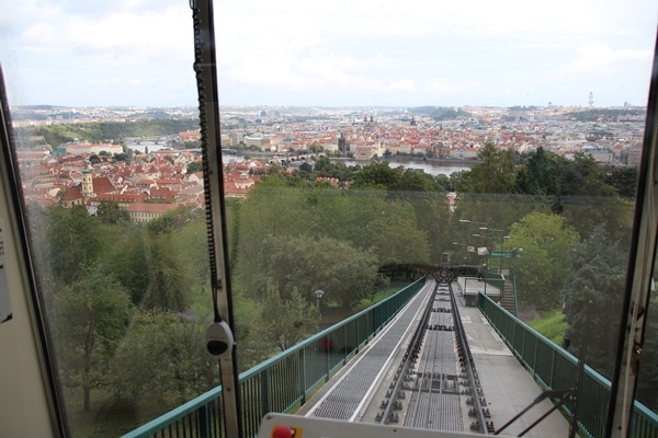 A view of a Prague from a funicular