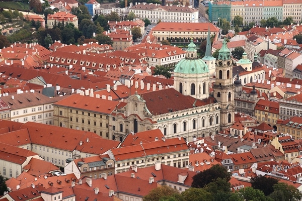 view of a church in Prague from a hilltop