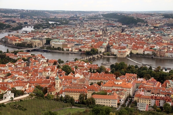 view of Prague from hilltop