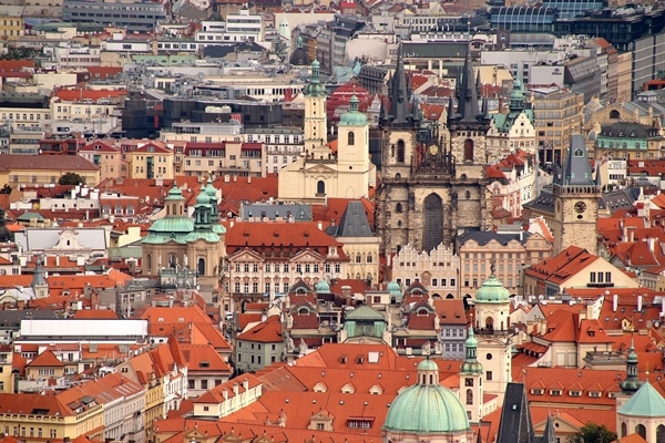 view of Old Town in Prague from a distance