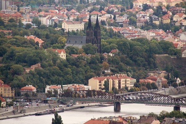 view of a Prague church from a distance