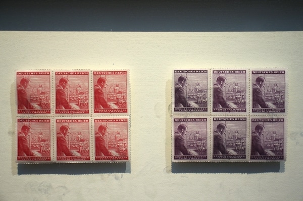 old stamps in a museum display