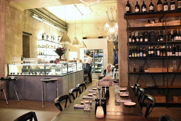 interior of a restaurant with large tables