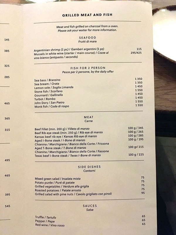 a restaurant menu