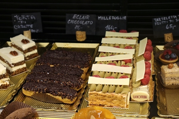 a variety of desserts on display