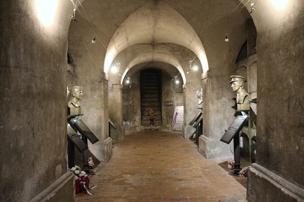 a crypt with statues